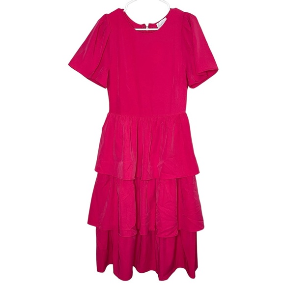 NWT SUGARLIPS Sweet Nothing Tiered Midi Dress  in Fuchsia Pink Size Medium - Picture 6 of 16